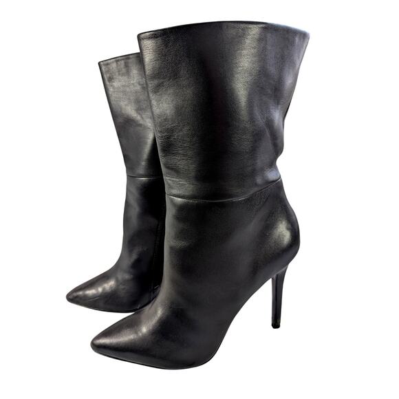 CHARLES DAVID! BLACK VEGAN LEATHER STILETTO, POINTY TOE, ZIP ANKLE BOOTS! SZ 8M - Picture 3 of 13